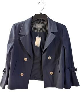 The Limited Navy Blue Double Breasted Blazer with Flared Sleeves